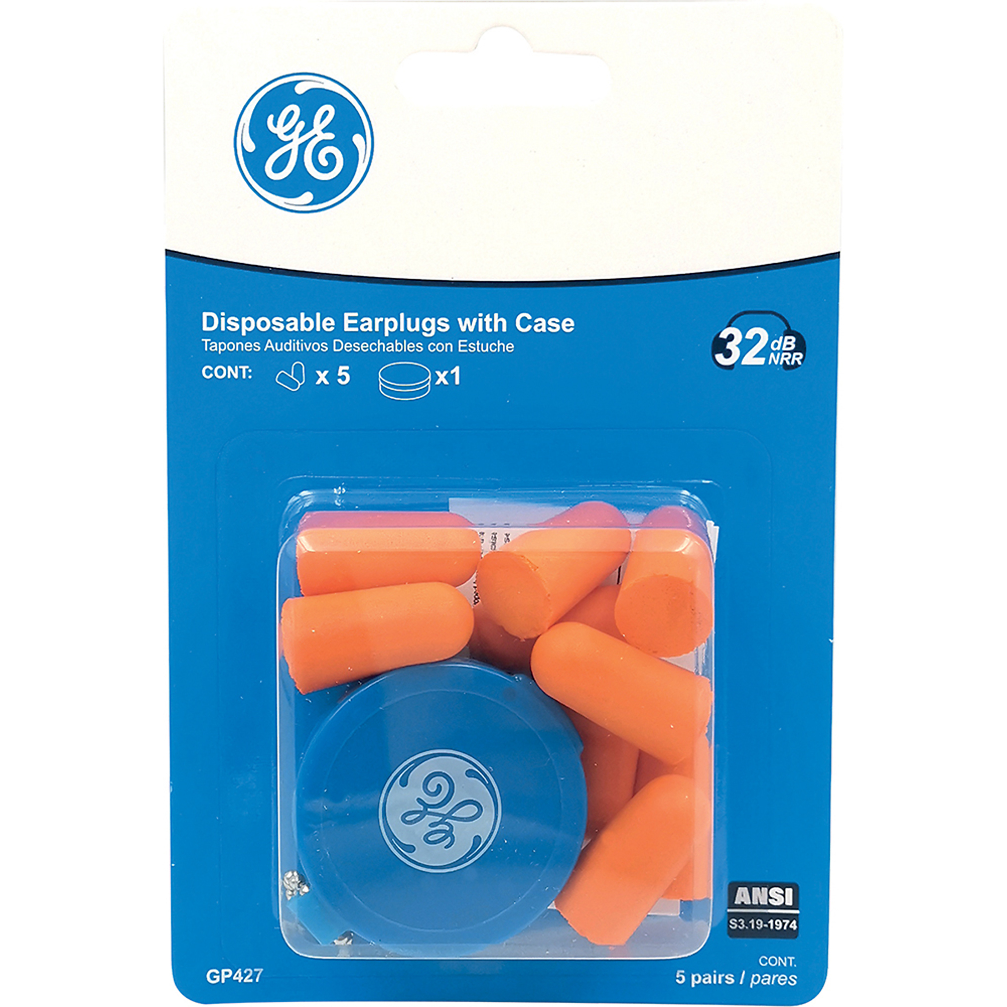 General Electric, 32 dB Bullet Shaped Earplug with Case (5 Pairs), Noise Reduction Rating 32 dB, Pairs Included (qty.) 5 Model# GP427